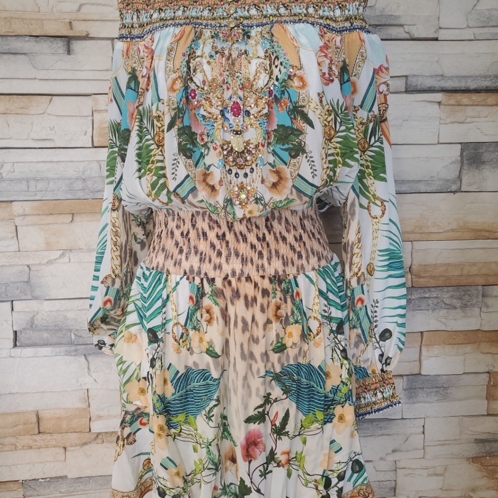 CAMILLA Silk Floral and Animal Print Off-the-Shoulder Mini Dress